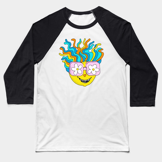 Happy Hippie Groovy Funny Retro Rainbow Character Baseball T-Shirt by Boriana Giormova